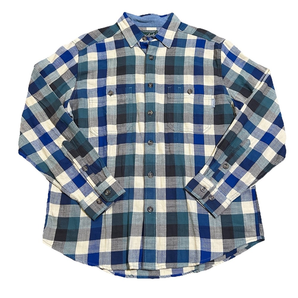 Woolrich Plaid Flannel Button Down Shirt Men's Large Green Outdoor Classic Heavy